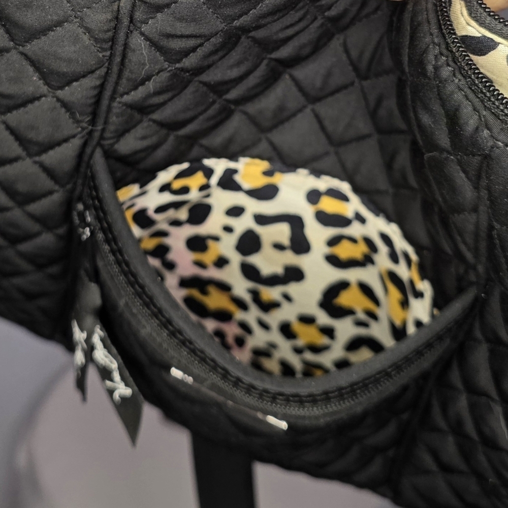 Vera Bradley Black Quilted Crossbody Bag |Leopard Print Lining |Adjustable Strap - Picture 9 of 9